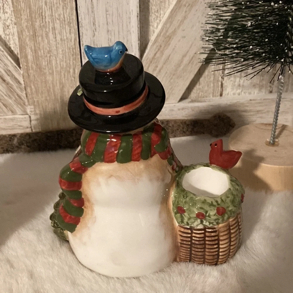 Ceramic Snowman Taper Candlestick Holders